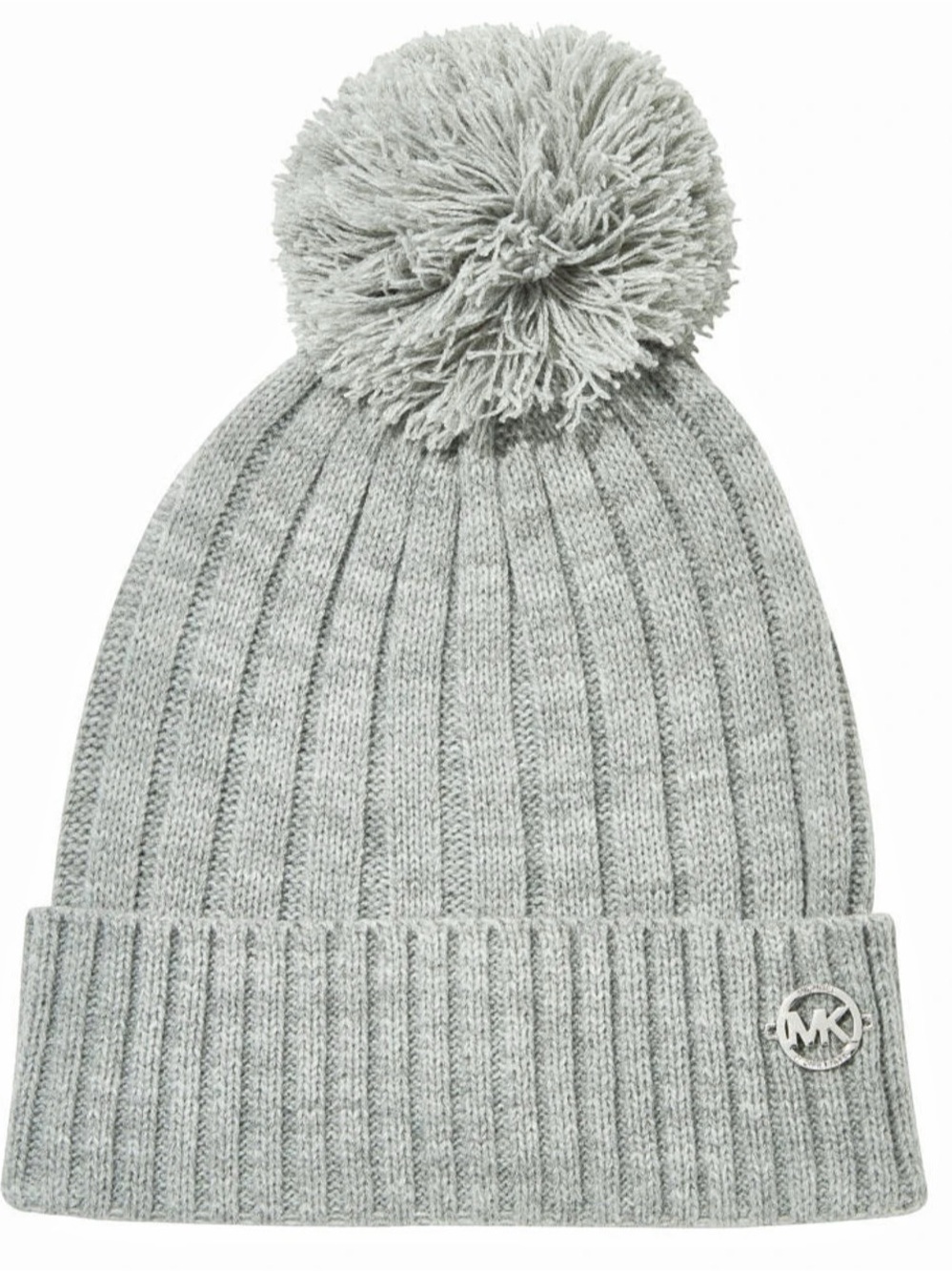 Michael Kors Ribbed Knit Pom-Pom Beanie Gray NWT